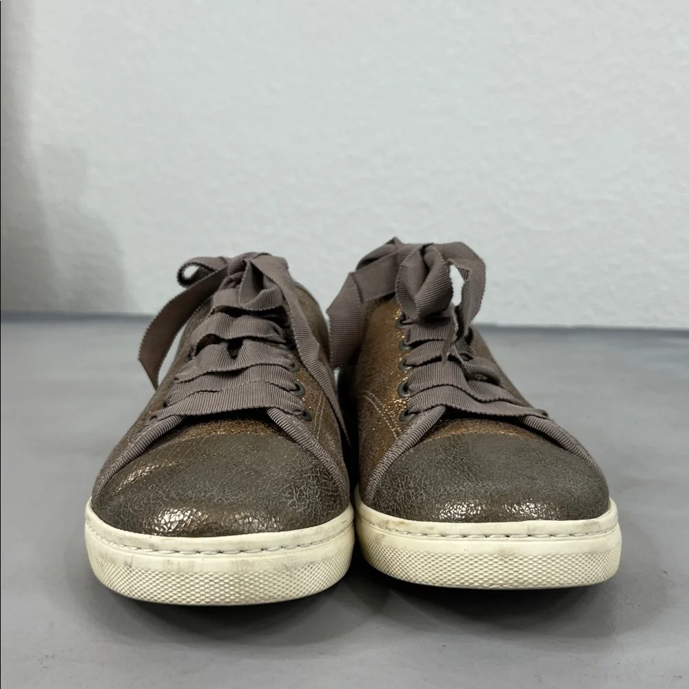 Lanvin Metallic Gold Women's Ribbon Lace Up Sneakers - Picture 2 of 8